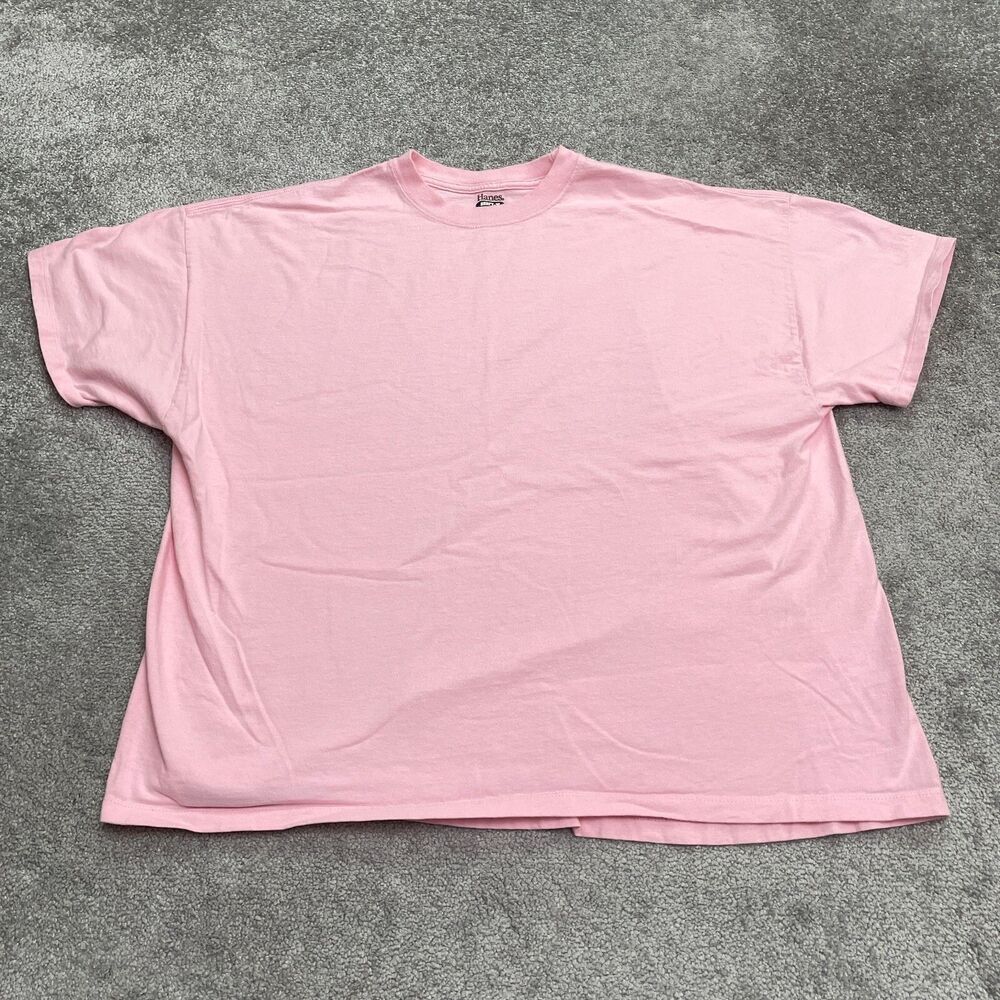 Hanes Beef-T Basic T-Shirt Mens 2XL Pink Crew Neck Short Sleeve Essentail Tee